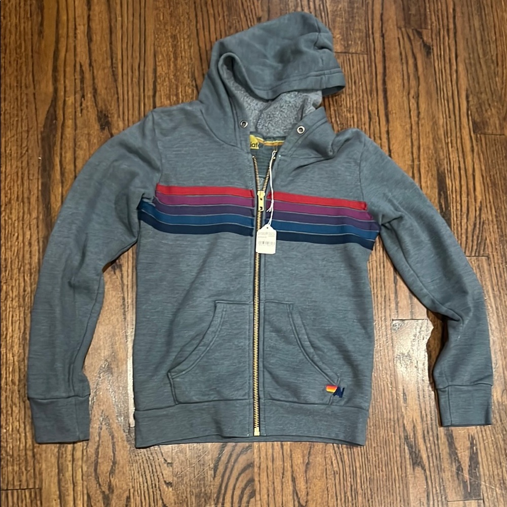Aviator Nation Gray Hoodie with Striped Design